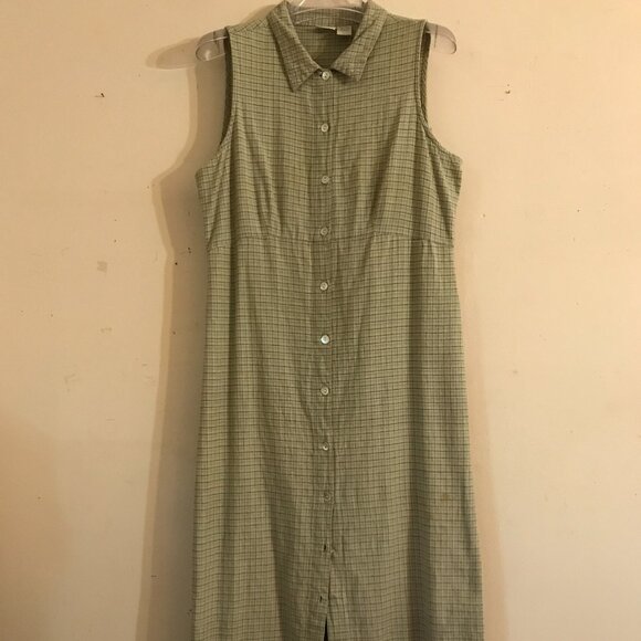 Vintage Cherokee Green Plaid Maxi Dress Yellow Brown Size Women's Large - Picture 1 of 8